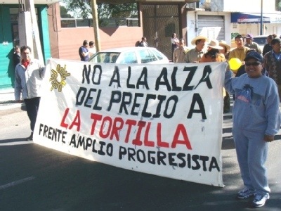Tlaxcala protesters with banner