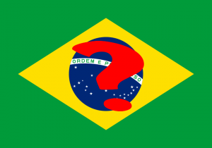 Brazilian flag with a question mark.
