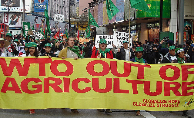 LVC-NA leaders at a protest in Hong Kong demanding the WTO get out of agriculture.