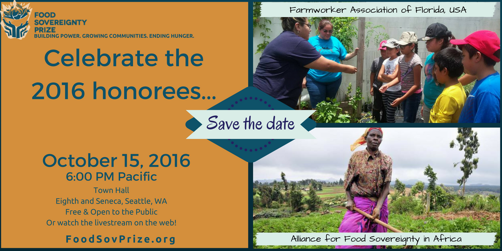 Save the date image for the Food Sovereignty Prize.